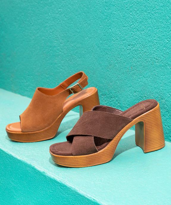 Mules à talon et semelle plateforme dessus cuir femme - Tanéo vue6 - TANEO - GEMO