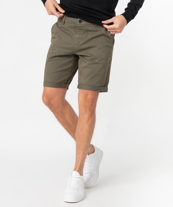 Bermuda homme en toile extensible 5 poches coupe chino vue1 - GEMO (HOMME) - GEMO