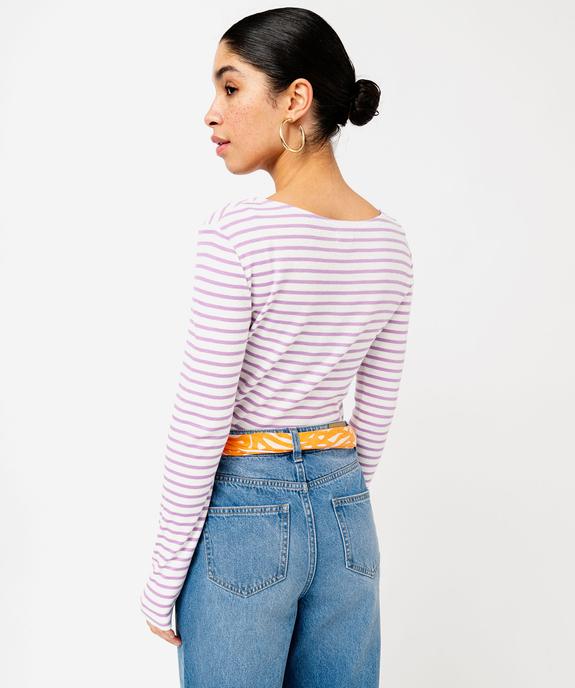 Tee-shirt rayé à manches longues et col V femme vue3 - GEMO 4G FEMME - GEMO