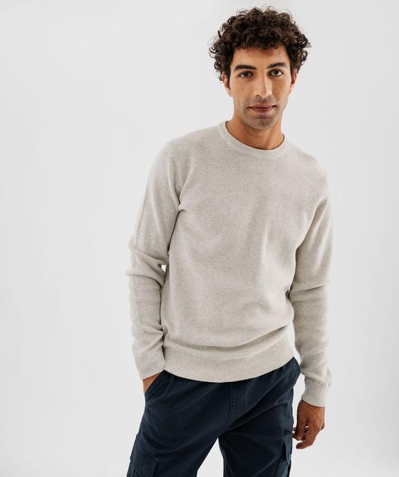 Pull col rond en coton uni homme vue6 - GEMO (HOMME) - GEMO