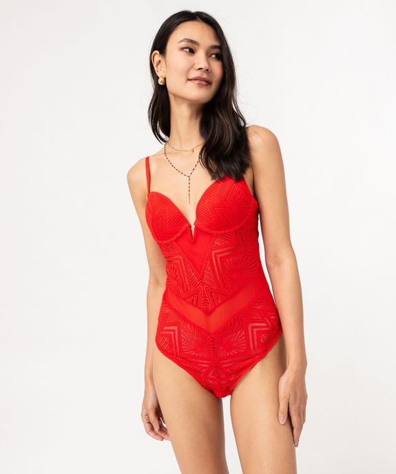 Body avec bonnets push-up en dentelle graphique femme vue3 - GEMO(HOMWR FEM) - GEMO