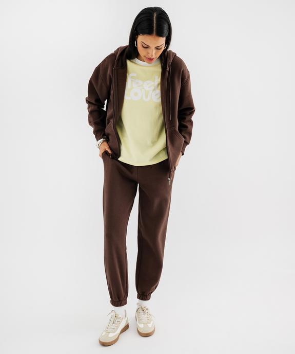 Pantalon de jogging en molleton uni à taille élastiquée femme vue4 - GEMO 4G FEMME - GEMO