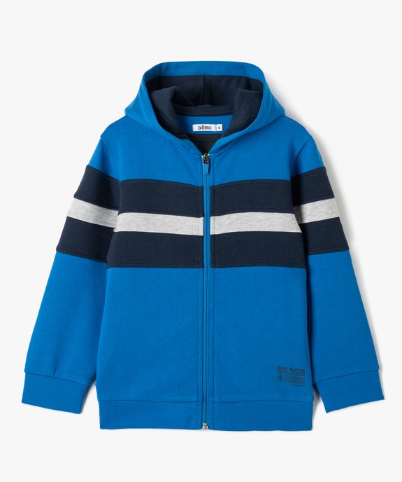 Sweat garçon zippé à capuche, bandes colorées et motif en relief vue1 - GEMO (ENFANT) - GEMO
