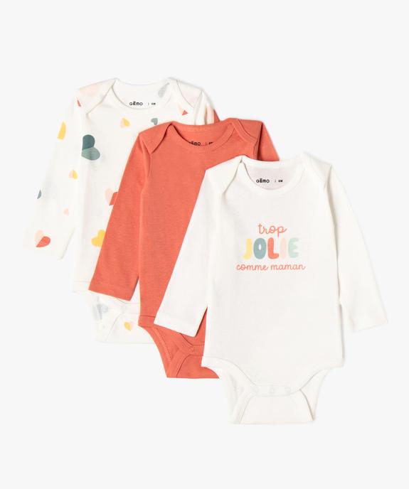 Body à manches longues avec motifs girly bébé fille (lot de 3) vue1 - GEMO 4G BEBE - GEMO