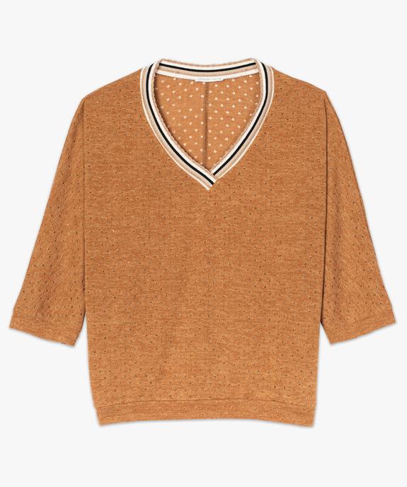 Pull femme en maille fine ajourée et détails pailletés vue4 - GEMO(FEMME PAP) - GEMO