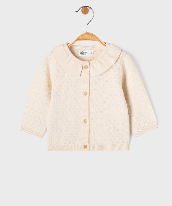 Gilet brassière en maille fantaisie avec col Claudine bébé fille vue1 - GEMO(BB COUCHE) - GEMO