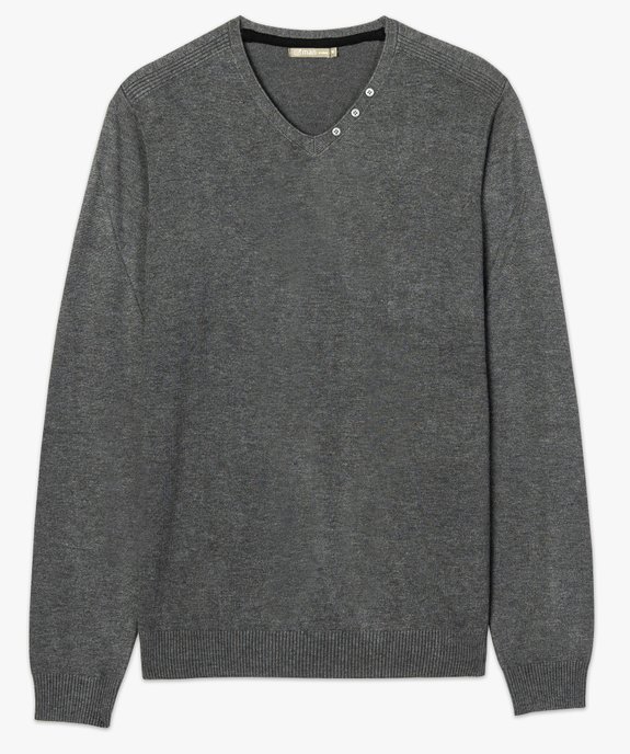 Pull homme col V maille fine avec côtes sur les épaules et les flancs vue4 - GEMO (HOMME) - GEMO