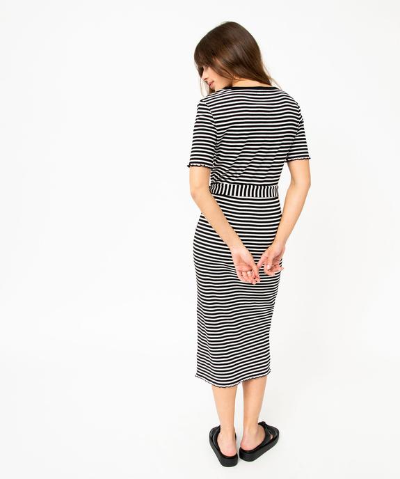 Robe chemise en maille côtelée rayée à manches courtes femme vue4 - GEMO(FEMME PAP) - GEMO