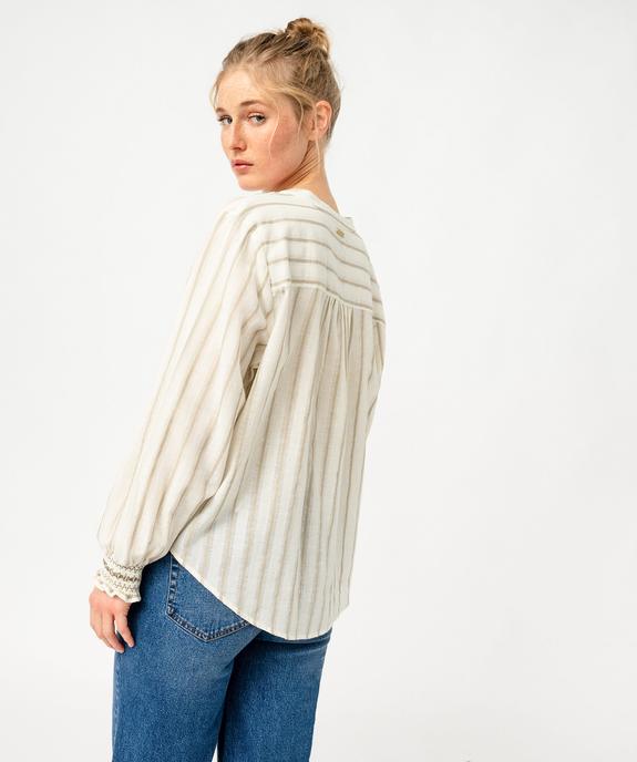 Blouse manches longues en lin mélangé à rayures femme - LuluCastagnette vue3 - LULUCASTAGNETTE - GEMO