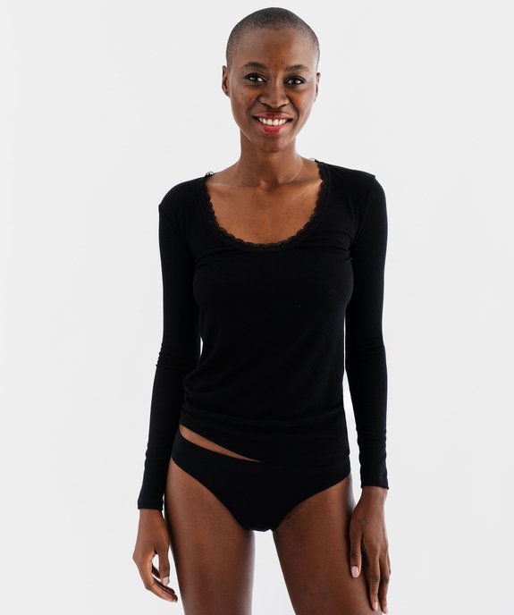 Tee-shirt manches longues avec col rond en dentelle femme vue1 - GEMO(HOMWR FEM) - GEMO