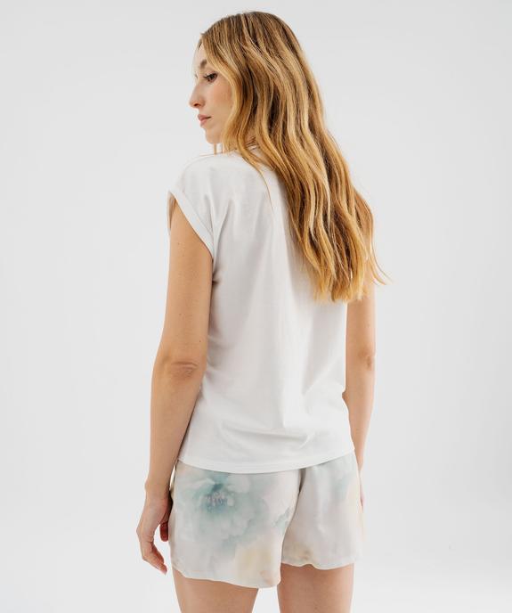 Haut de pyjama manches courtes loose à revers et broderie femme vue3 - GEMO 4G FEMME - GEMO