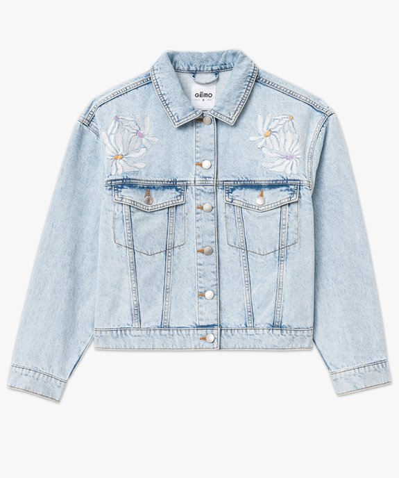 Veste en jean avec motifs fleuris brodés femme vue5 - GEMO 4G FEMME - GEMO