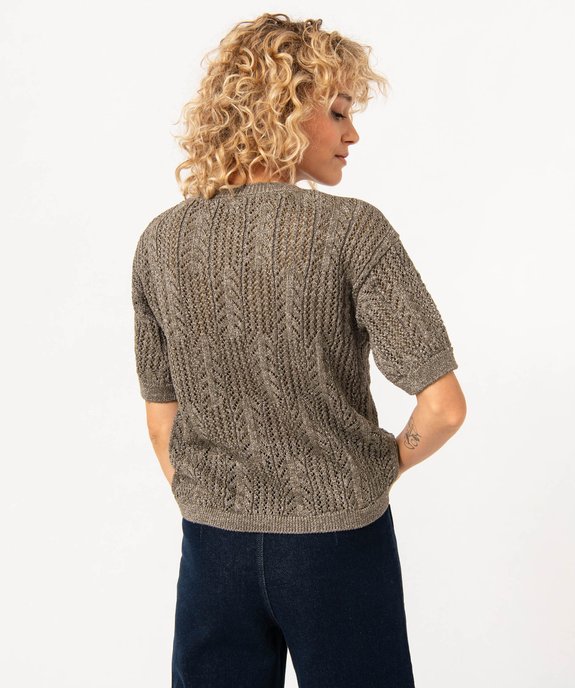 Pull à manches courtes en maille pailletée ajourée femme vue3 - GEMO(FEMME PAP) - GEMO
