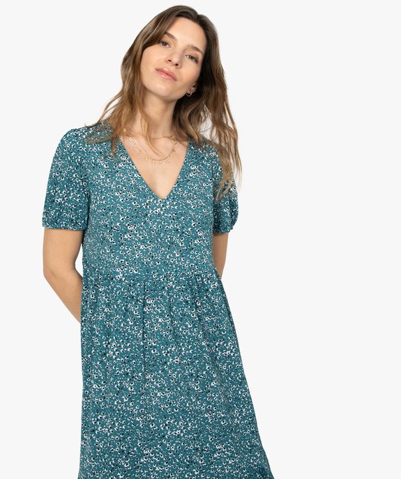 Robe longue femme à motifs fleuris et manches courtes ballon vue2 - GEMO(FEMME PAP) - GEMO