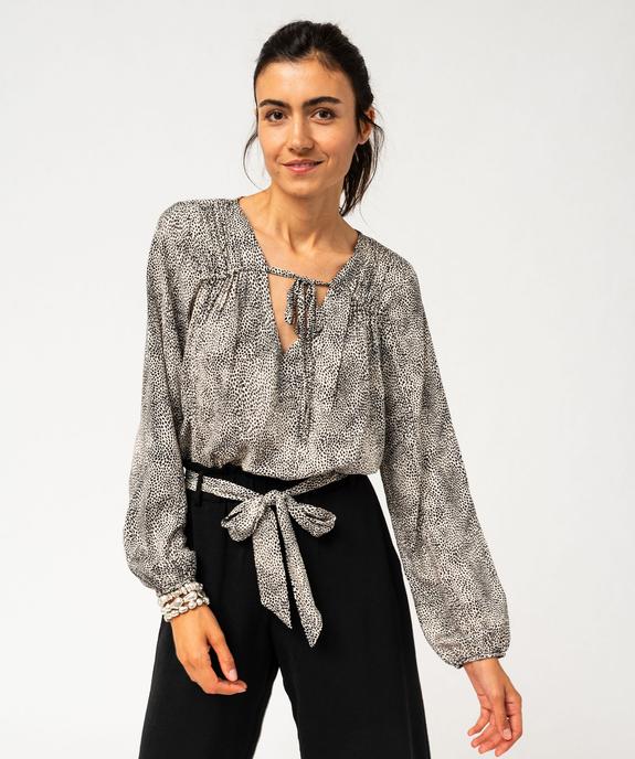 Blouse fluide imprimée avec liens à nouer femme vue1 - GEMO(FEMME PAP) - GEMO