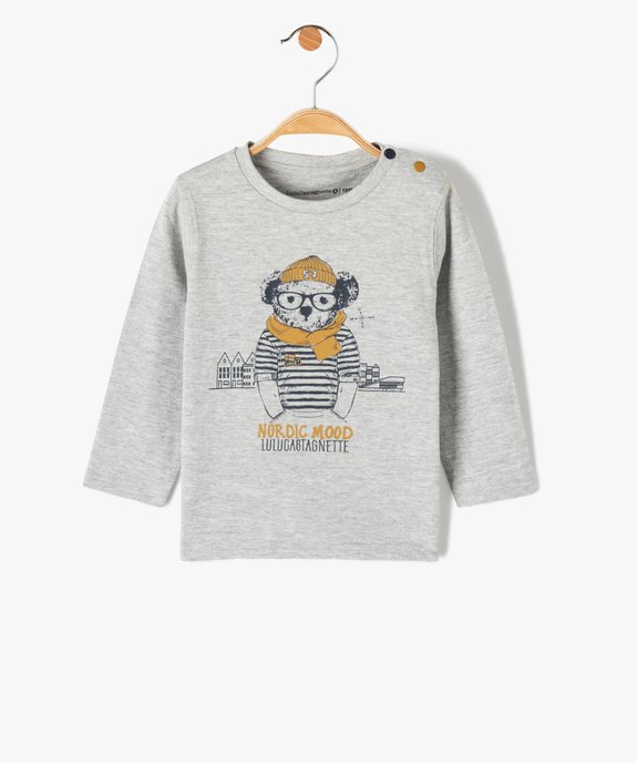 Tee-shirt bébé garçon à manches longues imprimé ourson - LuluCastagnette vue1 - LULUCASTAGNETTE - GEMO