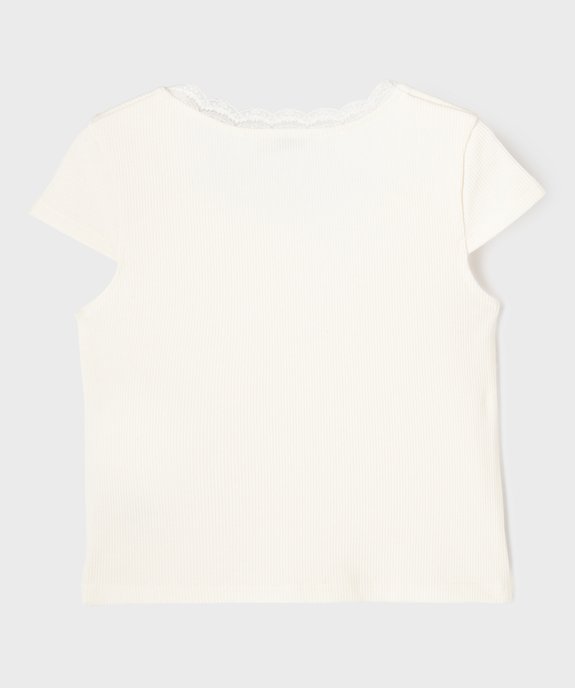 Tee-shirt manches courtes en maille côtelée avec col dentelle fille vue3 - GEMO (ENFANT) - GEMO