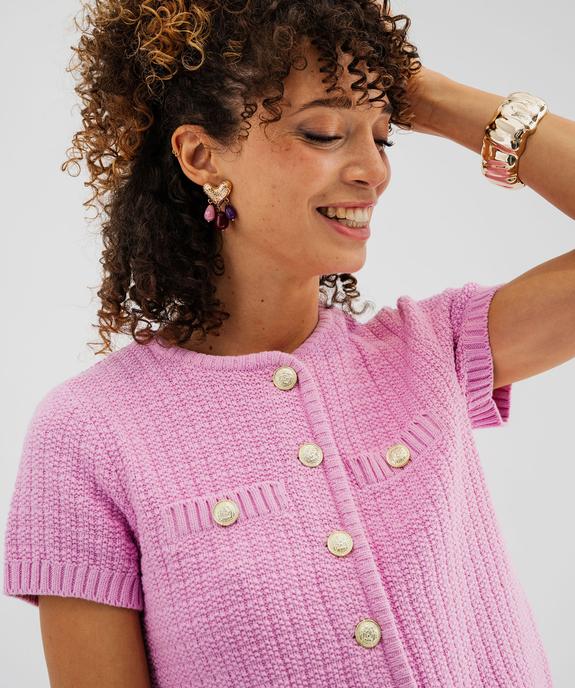 Pull manches courtes en maille fantaisie à boutons femme vue2 - GEMO(FEMME PAP) - GEMO