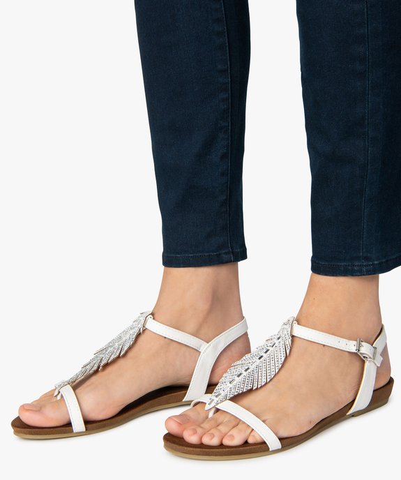 Sandales femme avec feuille en strass et petit talon compensé vue1 - GEMO (CASUAL) - GEMO