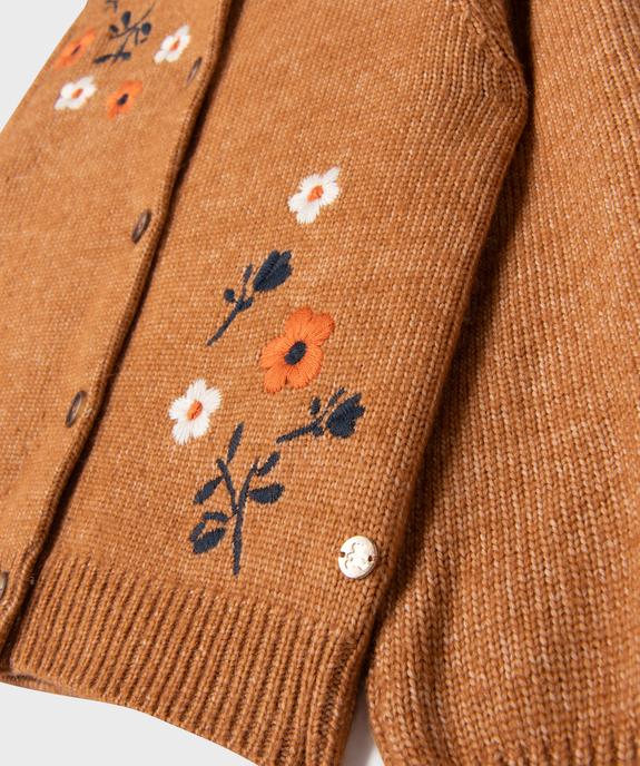 Gilet en maille chinée et brodée de fleurs fille - LuluCastagnette vue3 - LULUCASTAGNETTE - GEMO