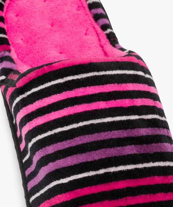 Chaussons femme mules rayées en velours - Isotoner vue6 - ISOTONER - GEMO
