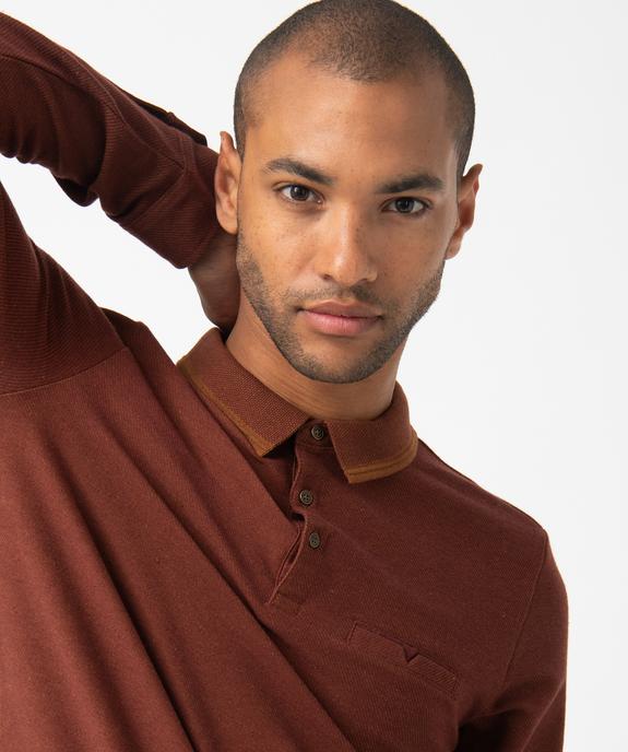 Polo homme à manches longues avec finitions contrastantes vue2 - GEMO (HOMME) - GEMO