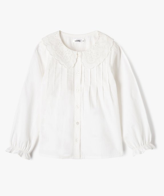 Chemise manches longues à grand col Claudine brodé fille vue1 - GEMO (ENFANT) - GEMO