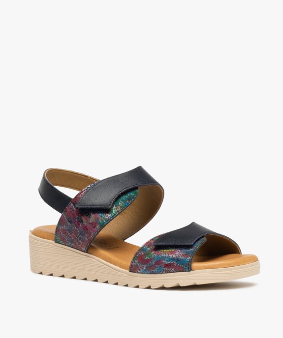 Sandales femme confort à brides scratch en cuir vue2 - GEMO (CASUAL) - GEMO