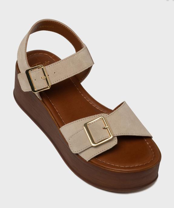 Sandales en cuir suédé à semelle plateforme femme - Tanéo vue5 - TANEO - GEMO