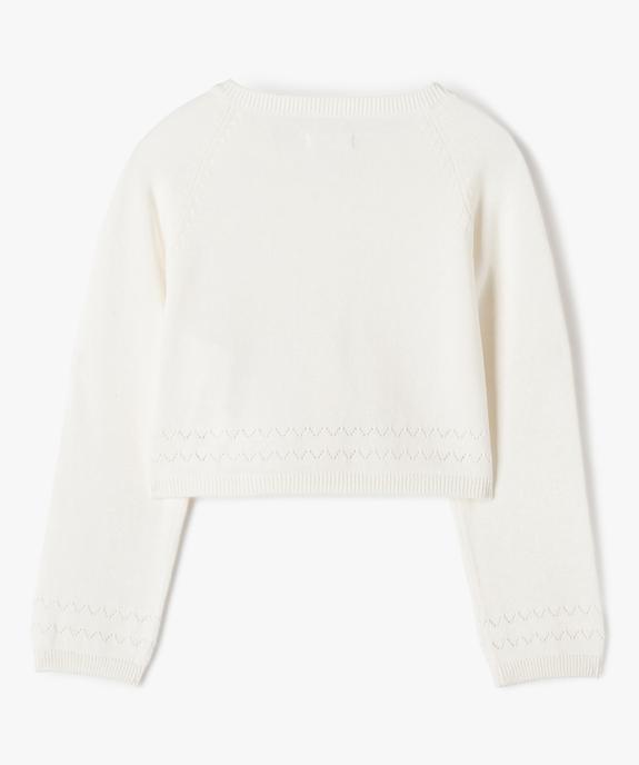 Gilet fille court en maille fine ajourée vue3 - GEMO (ENFANT) - GEMO