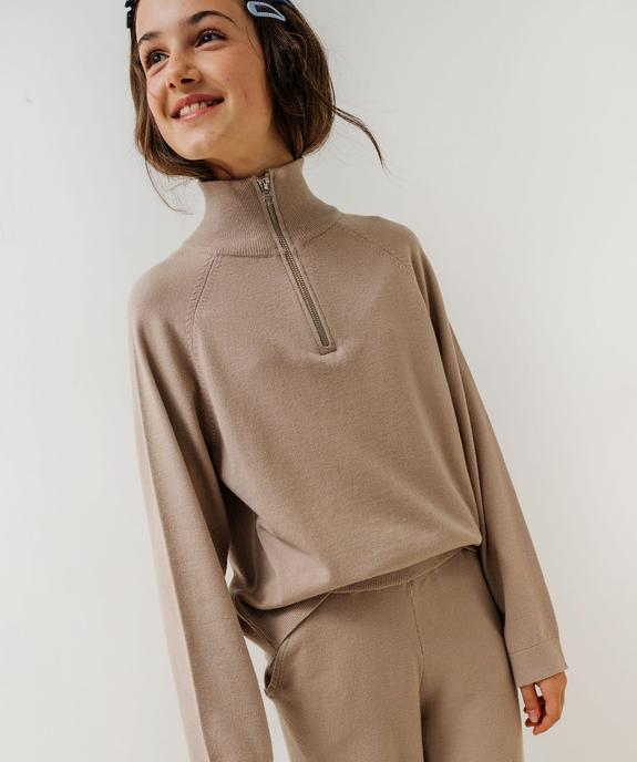 Pull col camionneur zippé en maille fine fille vue5 - GEMO (JUNIOR) - GEMO