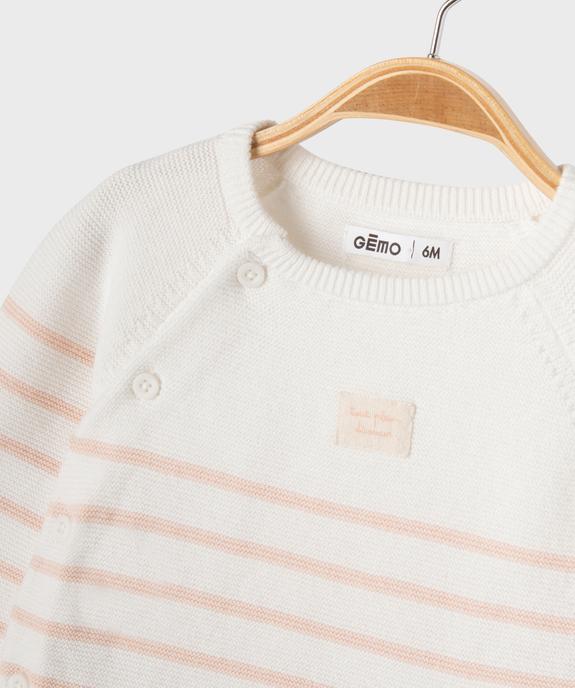 Pull brassière rayé avec fermeture sur le côté bébé vue2 - GEMO(BB COUCHE) - GEMO