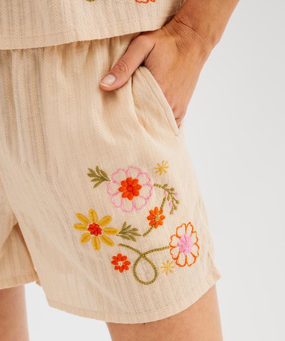 Bas de pyjama en coton avec motifs brodés femme vue2 - GEMO(HOMWR FEM) - GEMO