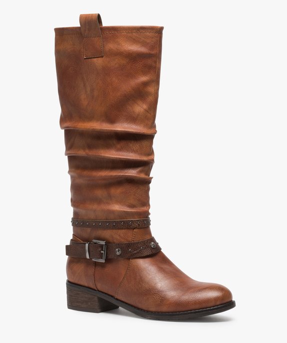 Bottes femme forme cavalière avec tige plissée et brides à la cheville vue2 - GEMO (CASUAL) - GEMO