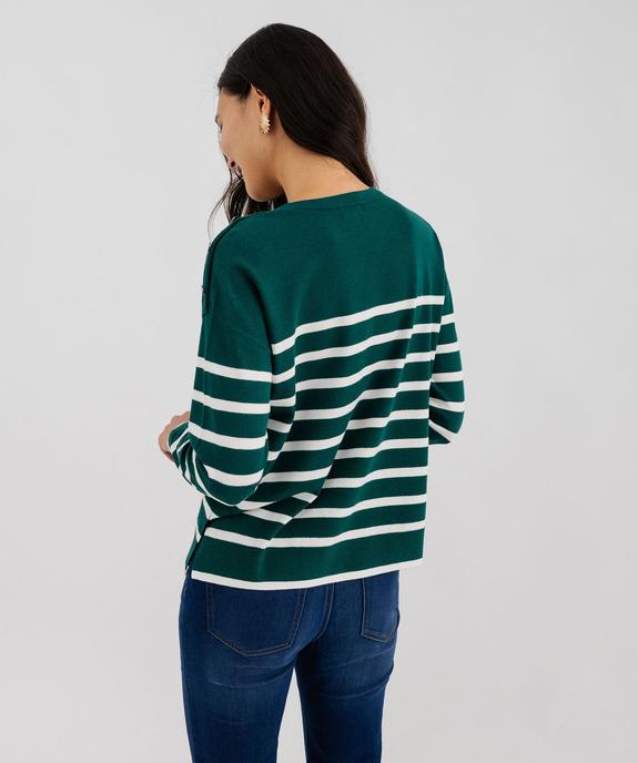 Pull fin à larges rayures avec boutons sur l’épaule femme vue3 - GEMO 4G FEMME - GEMO