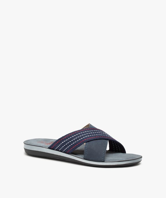 Mules homme à larges brides croisées en toile rayée vue2 - GEMO (PLAGE) - GEMO
