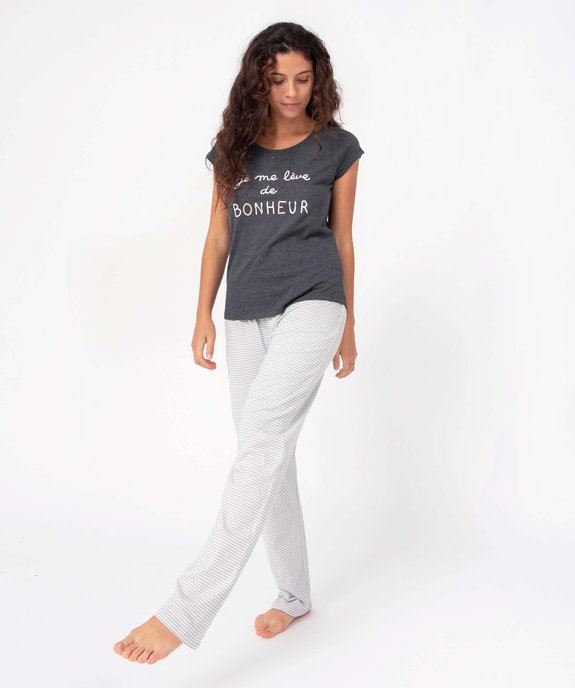 Pyjama bicolore avec message femme vue1 - GEMO 4G FEMME - GEMO