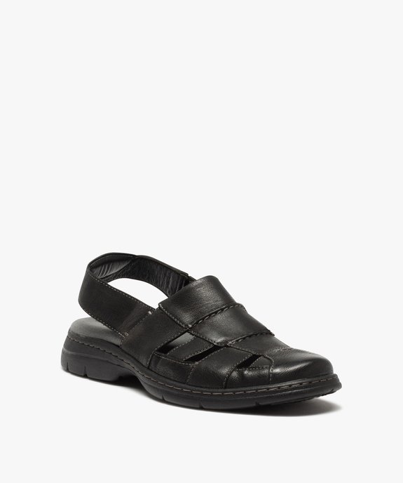 Sandales homme confort dessus cuir uni à bride élastiquée vue2 - GEMO (CONFORT) - GEMO