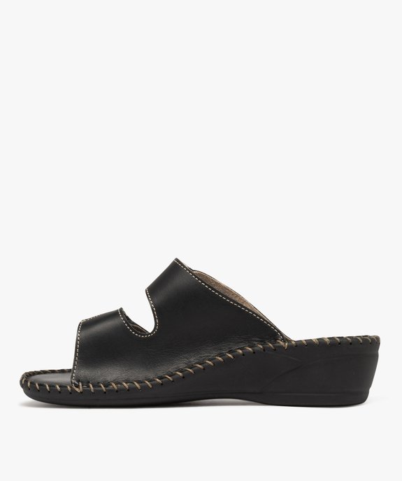 Mules confort en cuir à brides scratch et talon compensé femme  vue3 - G'FLEX GEMO FOR GOOD - GEMO