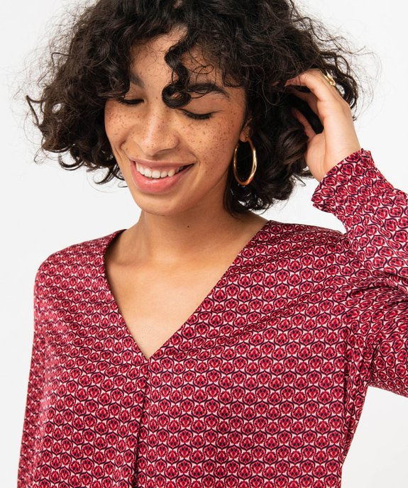 Blouse imprimée à manches longues avec col V femme vue2 - GEMO 4G FEMME - GEMO