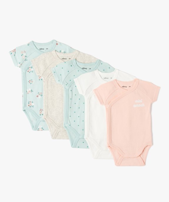 Body bébé à manches courtes et fermeture croisée (lot de 5) vue1 - GEMO 4G BEBE - GEMO