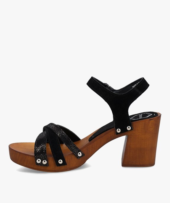 Sandales femme style sabots à talon dessus cuir - Taneo vue3 - TANEO - GEMO