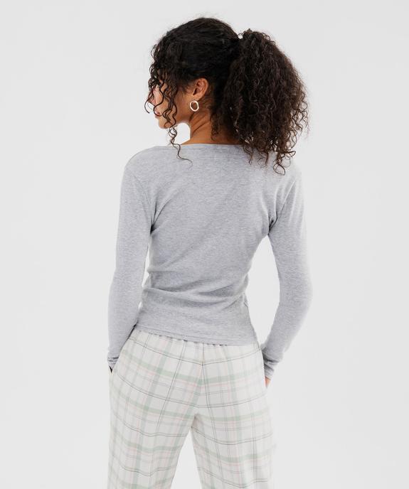 Haut de pyjama à manches longues en maille côtelée femme vue3 - GEMO 4G FEMME - GEMO