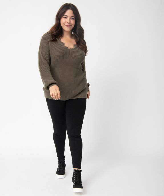 Pull femme grande taille avec décolleté V en dentelle vue5 - GEMO (G TAILLE) - GEMO