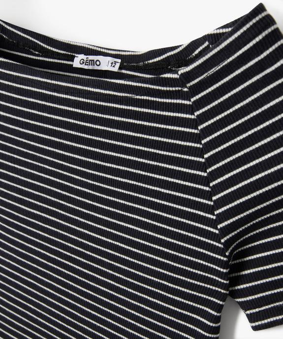 Tee-shirt fille court à col bardot vue2 - GEMO (JUNIOR) - GEMO