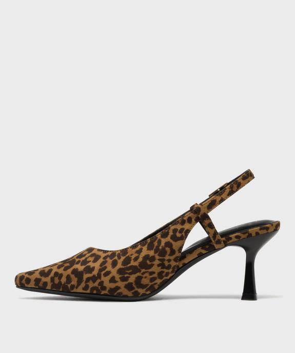 Escarpins sling-back léopard à bout pointu et talon femme - Follow Me vue3 - FOLLOW ME - GEMO