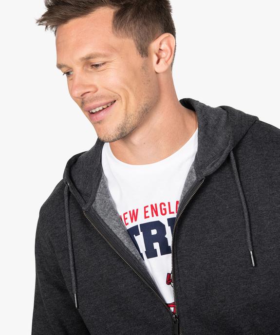 Sweat homme zippé à capuche uni et molletonné vue2 - GEMO 4G HOMME - GEMO