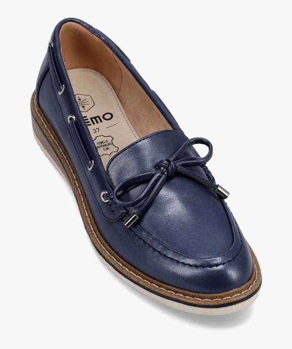 Mocassins femme unis à lacet bateau et petit talon compensé vue5 - GEMO 4G FEMME - GEMO