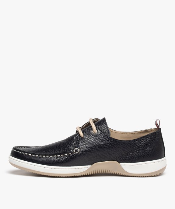 Chaussures bateau homme dessus cuir uni - Tanéo vue3 - TANEO - GEMO