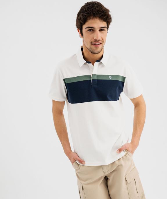Polo manches courtes à bandes colorées homme vue1 - GEMO (HOMME) - GEMO